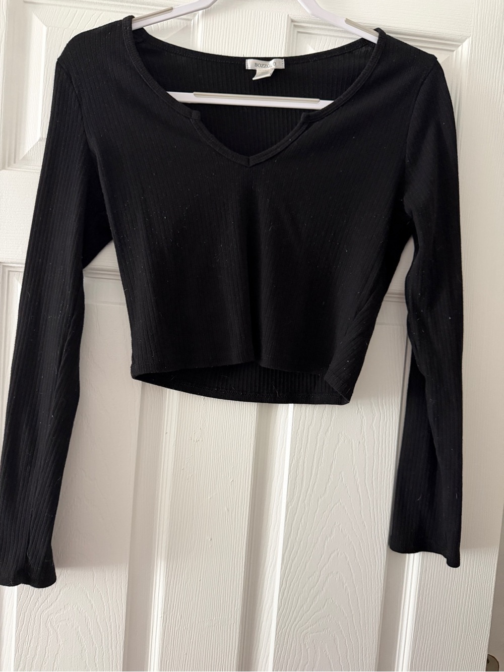 Bozzolo Black Ribbed Long Sleeve Crop Top Large
